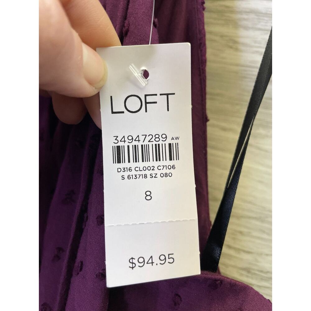 LOFT Crossover Halter Dress Size 8 Womens Purple Tie Waist - Picture 3 of 13